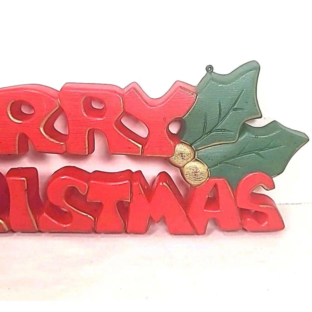 Merry Christmas Wall Hanging VTG Sign Molded Plastic 15